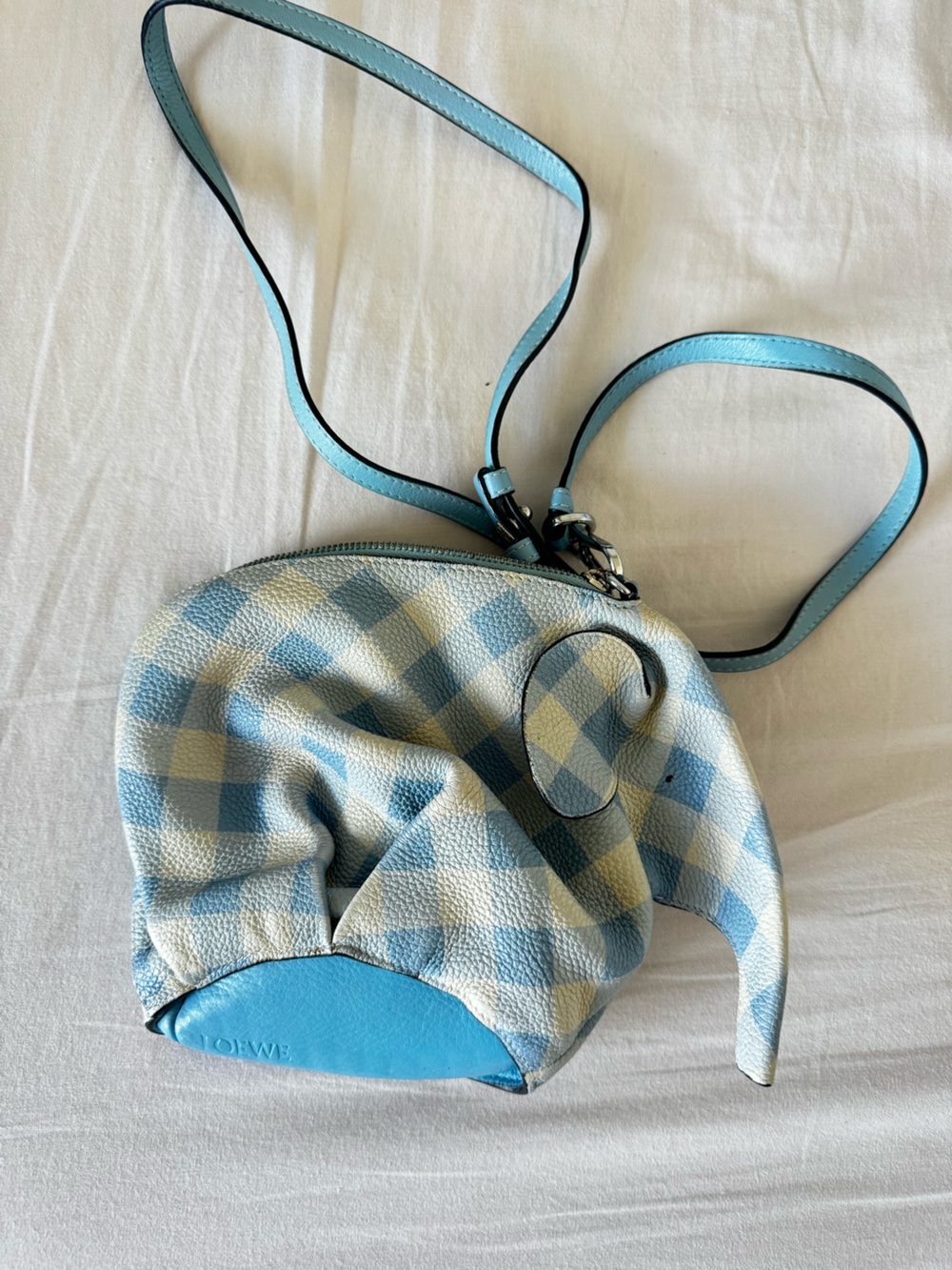 Loewe Blue and Cream Gingham Crossbody Bag